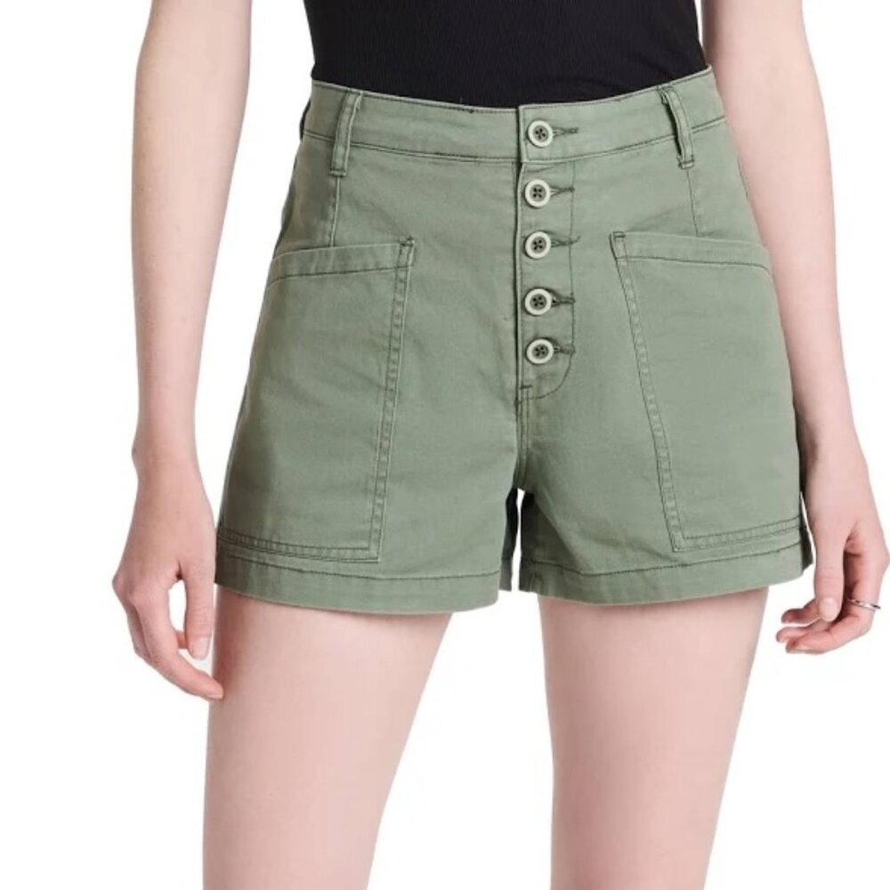 pistola Sage Green High-Rise Button Front Shorts